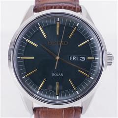 Seiko Gent's Watch Solar Green Dial Brown Leather Strap Day/Date 40mm SNE529
